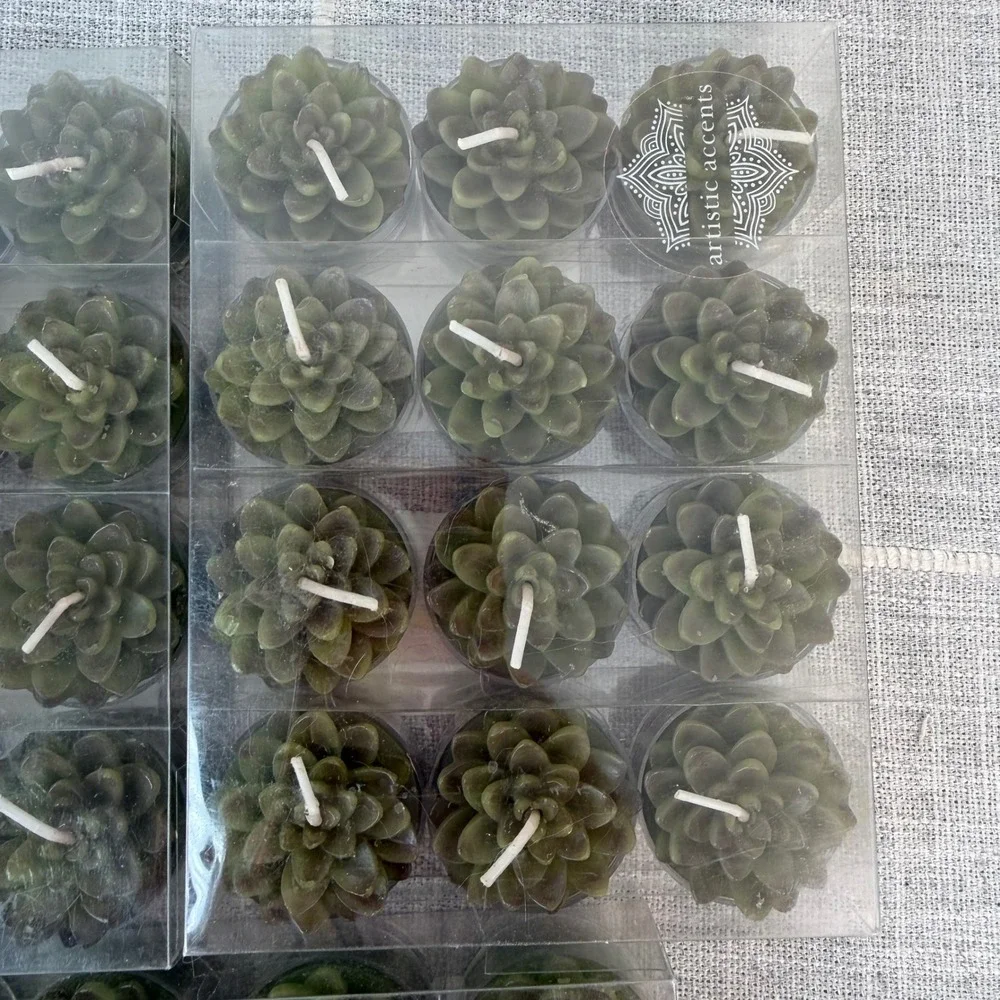 Artistic Accents Succulent Tea Light Candles 36 Count Green Cactus Decor Set